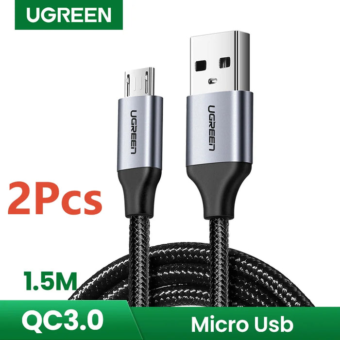 UGREEN 2 Pack Micro USB Cable 3A Fast Charging 1.5m USB Cable for Samsung Xiaomi HTC USB Charger Data Cable Mobile Phone Cable