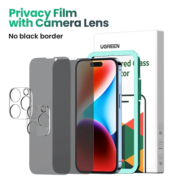 UGREEN 2PCS Screen Protector For iPhone 15 14 13 12 Pro Max Full Cover Tempered Glass For iPhone 14 Plus Camera Lens Protectors