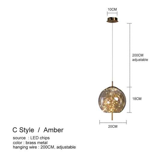 Nordic Glass Ball bedroom chandeliers for Dining Room kitchen fixture pendant lights Restaurant art Decor amber Hanging Lamp C style amber warm white