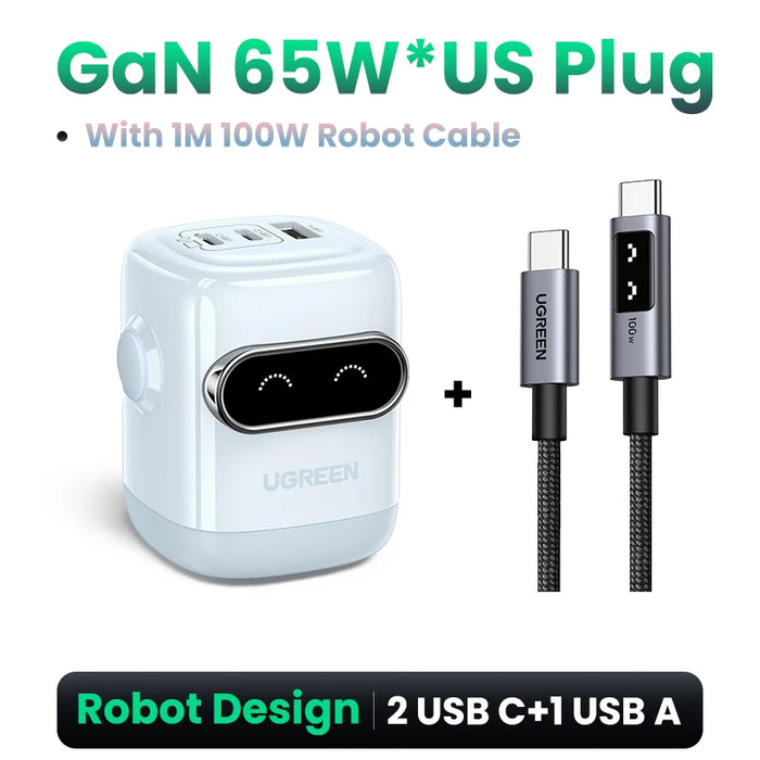 【US Plug】 UGREEN 65W 30W GaN Charger Robot Design PD3.0 QC4.0 3.0 PPS Fast Charger សម្រាប់ iPhone 16 15 14 Pro Macbook Laptops Tablets