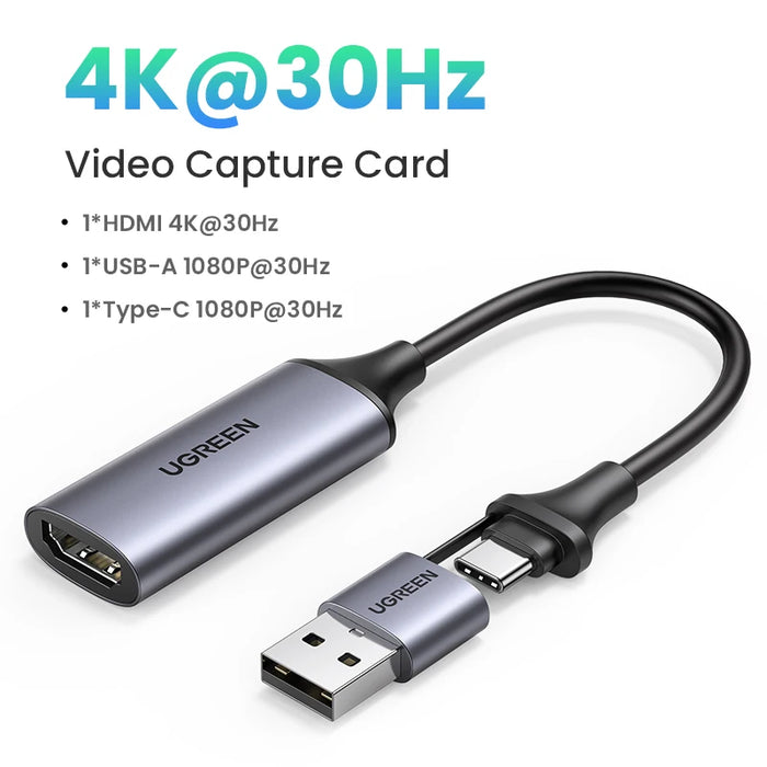 【NEW-IN】UGREEN Video Capture Card 4K HDMI to USB/USB-C HDMI Video Grabber Box for PC Computer Camera Live Stream Record Meeting