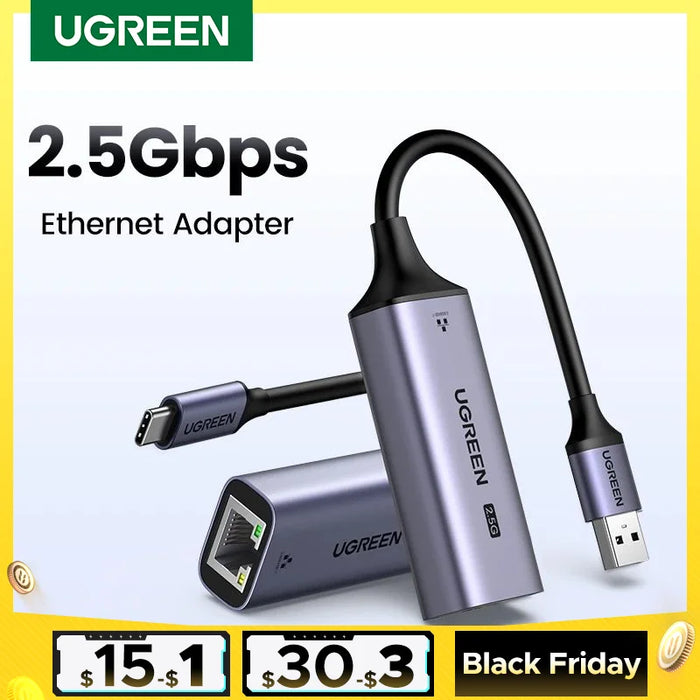 UGREEN USB Ethernet Adapter 2.5G 2500Mbps USB3.0 Network Card for Laptop PC NAS Server Windows Mac OS USB-A/C Internet Adapter