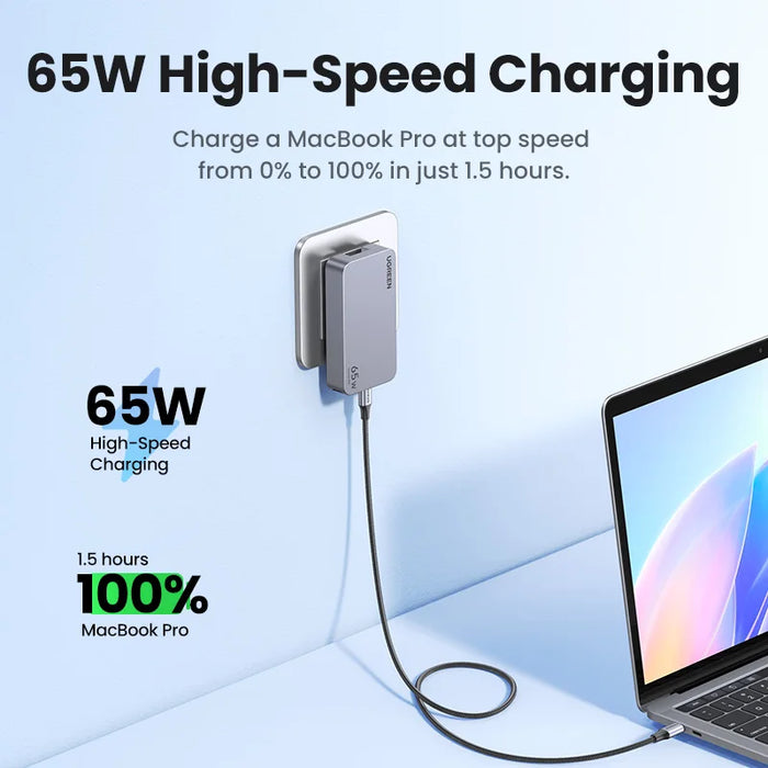 UGREEN 65W GaN Charger Quick Charge 4.0 3.0 USB C Charger សម្រាប់ iPhone 16 15 14 Pro PD 3.0 Fast Charger សម្រាប់ Macbook Laptop Tablet