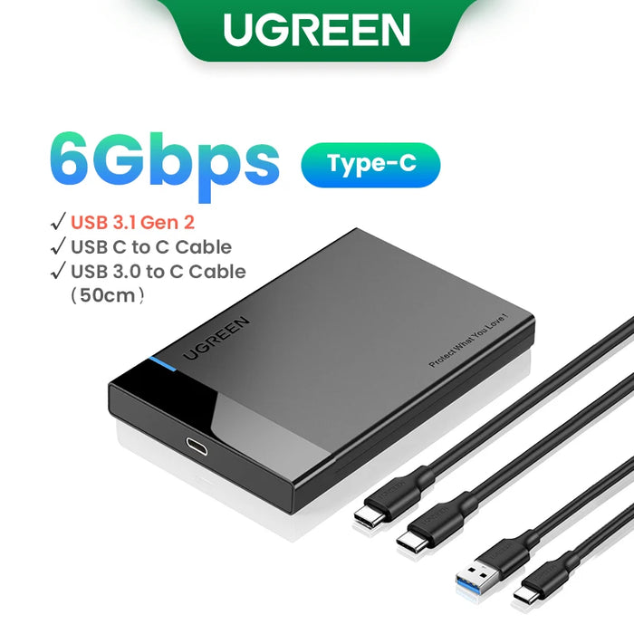 UGREEN HDD Case 2.5'' SATA to USB 3.0 Hard Drive Enclosure for SSD Disk HDD Box USB C 3.1 Gen 2 Case HD External HDD Enclosure USB C 3.1 2 Cables CHINA