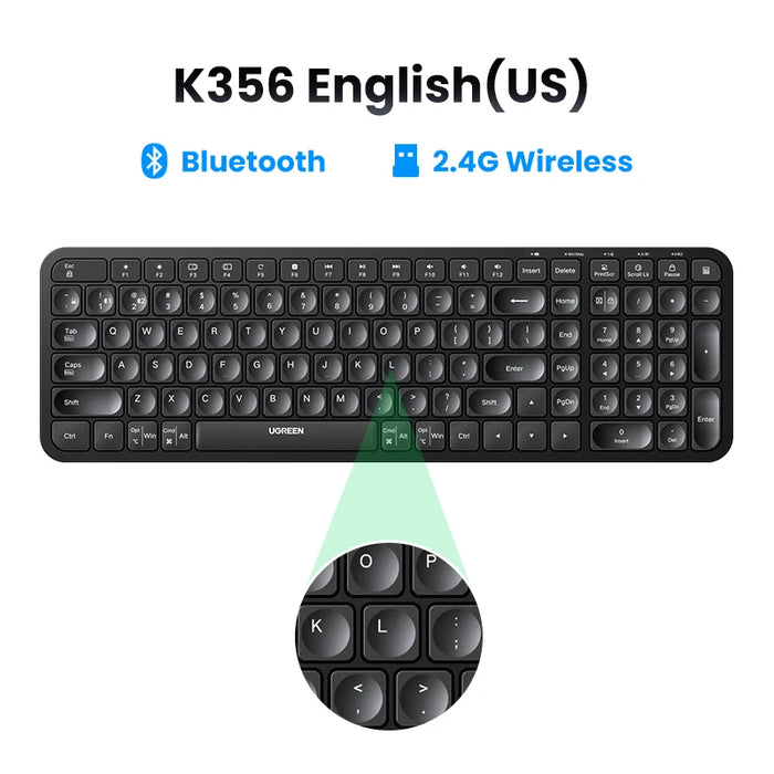 UGREEN Keyboard Wireless Bluetooth & 2.4GHz Russian/Korean/English Keycaps for Laptop MacBook iPad PC Tablet Bluetooth Keyboard