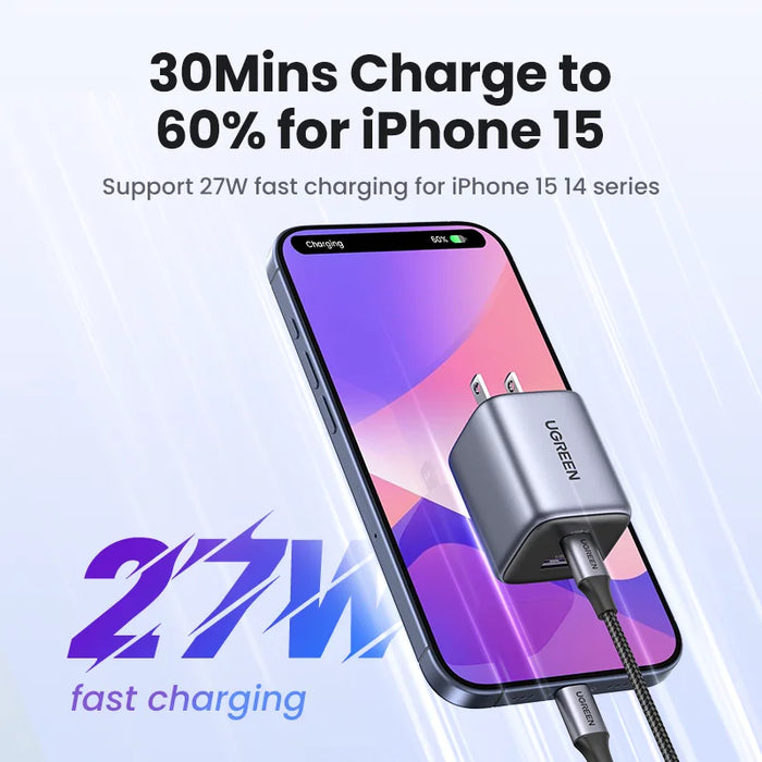 【US Plug】UGREEN GaN 35W Charger USB C Fast Charger PD3.0 QC3.0 Quick Charger For iPhone 15 14 13 Pro Samsung Xiaomi iPad Pro Air