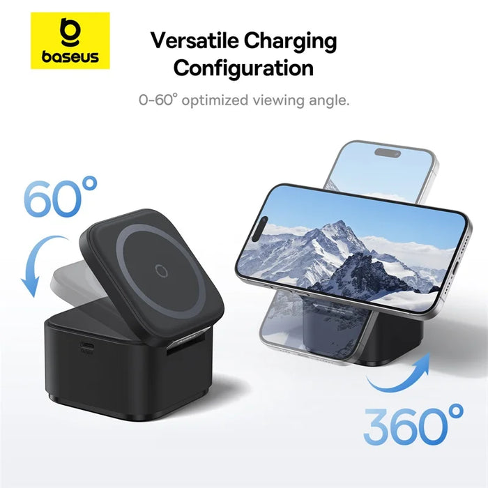 Baseus 2 in 1 25W Magnetic Wireless Charger Stand 15W Fast Wireless Charging Desktop Dock Station For iPhone16 15 14 13 Airpod