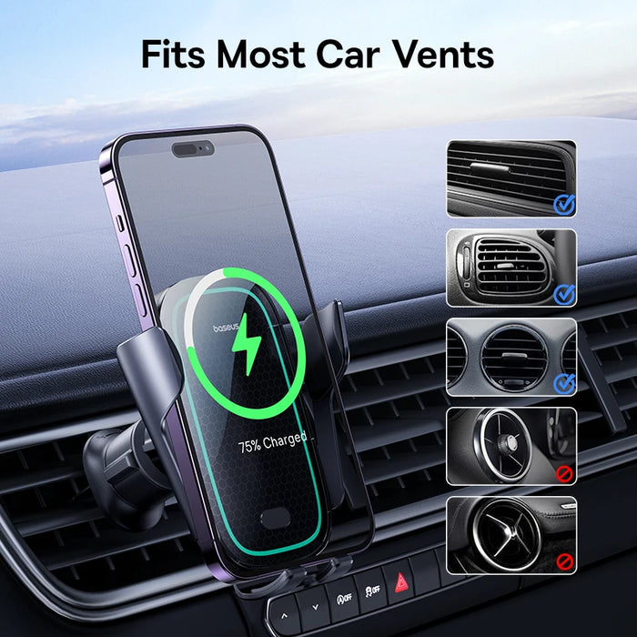 Baseus Car Phone Holder Infrared Wireless Charger for iPhone Samsung Xiaomi Realme Phone Holder Car Holder Air Vent Mount Holder