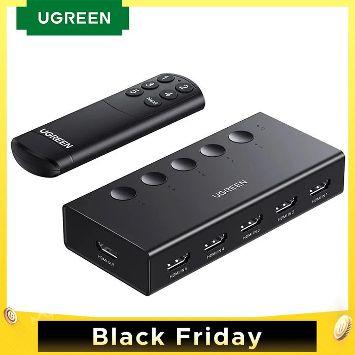 UGREEN HDMI Switch 5 in 1 Out 4K@60Hz, HDMI Splitter with Remote 5 Port HDMI Switcher Selector Support 3D CEC HDR HDCP2.2 PS5/4