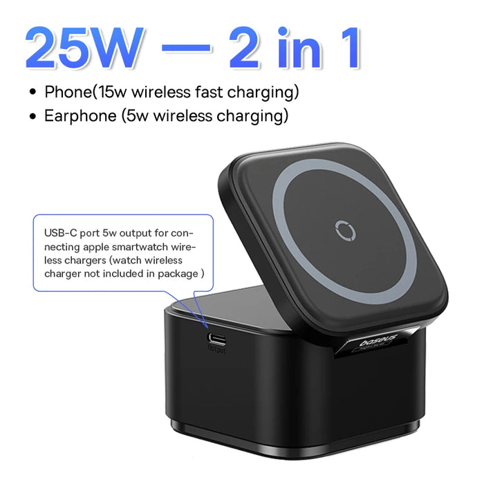 Baseus 2 in 1 25W Magnetic Wireless Charger Stand 15W Fast Wireless Charging Desktop Dock Station For iPhone16 15 14 13 Airpod