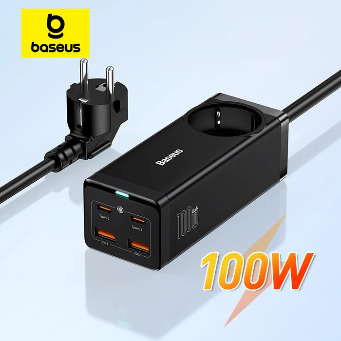 Baseus 100W GaN3 Pro Desktop Charger Power Strip Charging Station Fast Charger For iPhone 16 15 14 Pro Max Xiaomi Samsung Laptop