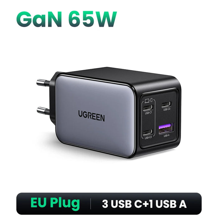 UGREEN 65W GaN Charger Quick Charge 4.0 3.0 PPS PD 3.0 Fast Charger 3 USB C For Macbook Air Laptops Tablets iPhone 16 15 14 Pro