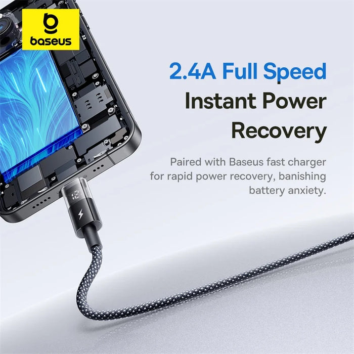 Baseus 2.4A USB Cable For iPhone 14 13 12 LED Display USB Cable for iPad Pro Fast Charging Data Wire For iPhone 7 6S