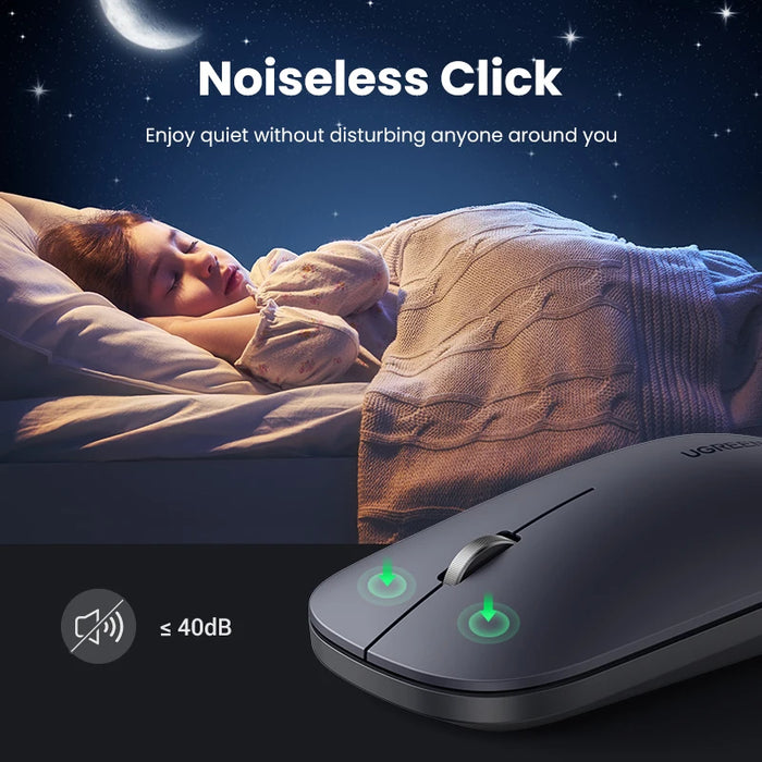 100pcs តែប៉ុណ្ណោះ! UGREEN Mouse 4000 DPI Wireless Mice 40db Silent Click Computer Laptop PC 2.4G Wireless Mouse