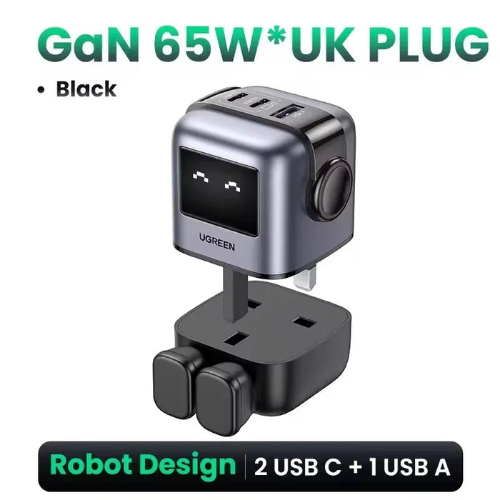 ថ្មី!UGREEN 65W GaN Charger Robot Design Quick Charge 4.0 3.0 PPS សម្រាប់ iPhone 16 15 14 Pro Macbook Laptop Tablet PD Fast Charger