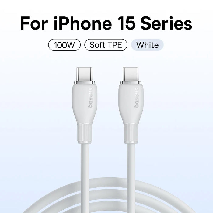 Baseus 100W USB C Cable For iPhone 16 15 Fast Charging Cable For Samsung Xiaomi Huawei Macbook Data Wire Charging Cable Soft TPE