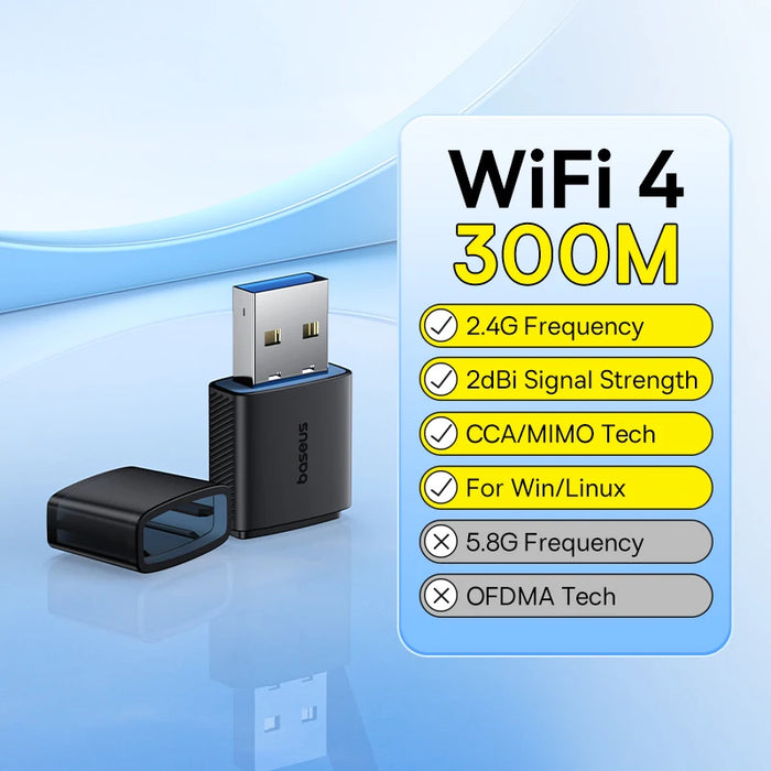 Baseus WiFi Adapter Wifeless WiFi 5/4 Recevier 5G 2.4G USB WiFi Card 300M 650Mbps Dongle Antenna Band USB Ethernet Network Card