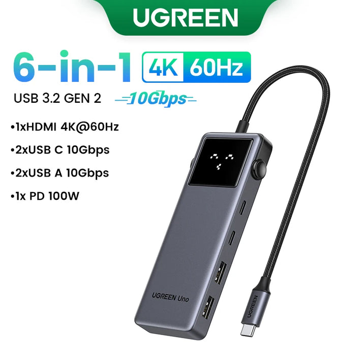 (RU Special) UGREEN Uno USB C Splitter 6-in-1 4K60Hz PD100W 10Gbps Adapter for Laptop Macbook iPad USB Expander Docking Station