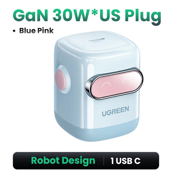 【US Plug】UGREEN 30W GaN Charger 2nd Gen Robot QC4.0 3.0 PPS PD3.0 Fast Charger For iPhone 16 15 14 Pro Max Samsung Xiaomi iPad