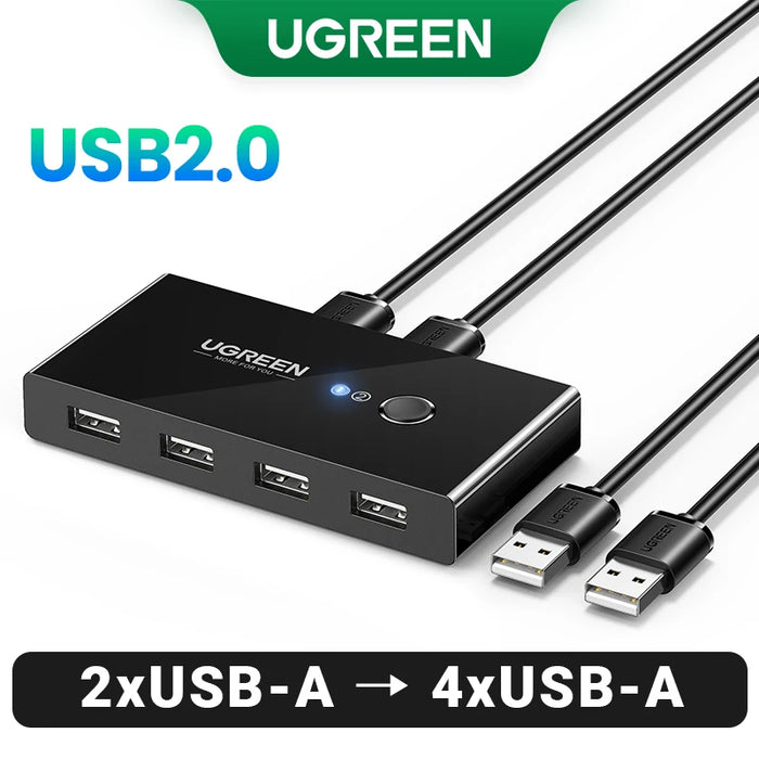 UGREEN USB Switch USB 3.0 2.0 Switcher Switch សម្រាប់ Windows10 PC Keyboard Mouse Printer 2 PCs ចែករំលែកឧបករណ៍ 4 USB Switch