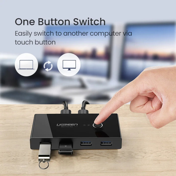 UGREEN USB Switch 2 PCs Sharing 4 Devices Switch for Windows 10 Computer Keyboard Mouse Printer USB 3.0 2.0 Switcher Switch