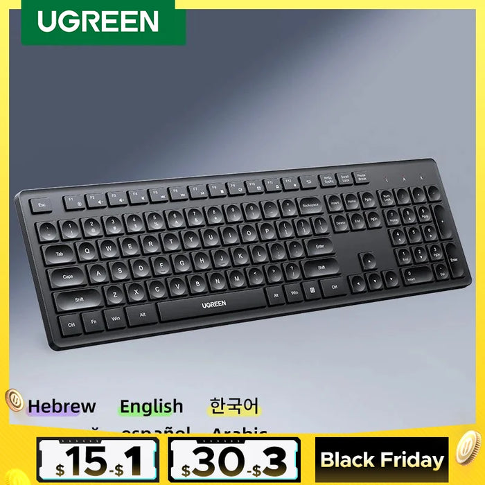 UGREEN Wireless Keyboard 2.4GHz 104 Keys Layout for Laptop Desktop Windows Mac OS PC Accessories English Russian Korean Keycaps