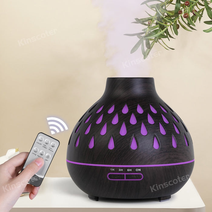 Essential Oil Diffuser with Remote Control, 400ml Cool Mist Humidifier, 12 Hours Operation Aroma Diffuser A Dark Wood Grain