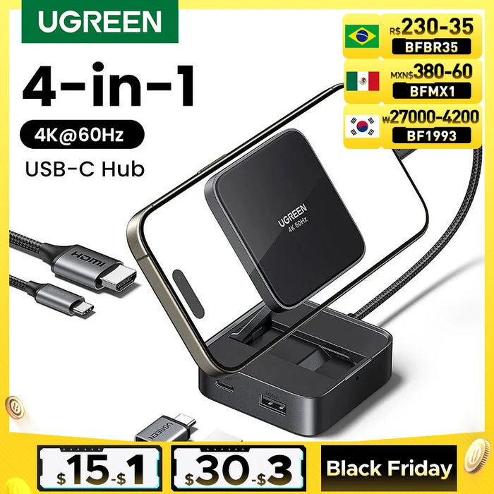 UGREEN Foldable USB C HUB 4K60Hz HDMI PD100W USB3.0 Docking Station for Phone Tablet Laptop Macbook Pro Air Android USB Splitter