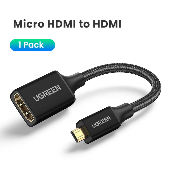 UGREEN Micro HDMI-Compatible to HDMI-Compatible Adapter 4K/60Hz 3D for GoPro Hero 7 Raspberry Pi 4 Sony Nikon Braided Cable 4K