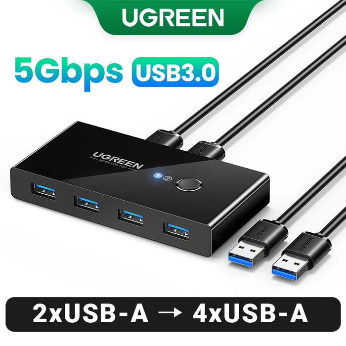 UGREEN USB Switch USB 3.0 2.0 Switcher Switch for Windows10 PC Keyboard Mouse Printer 2 PCs Sharing 4 Devices USB Switch