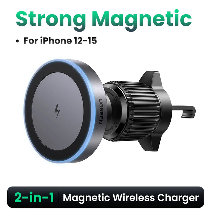 UGREEN Qi2 15W Magnetic Car Phone Holder Wireless Charger Stand for iPhone 16 Pro Max Charging for Magsafe Car Charger LED Light 