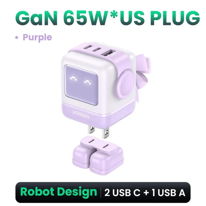 【US Plug】UGREEN 30W 65W GaN Charger Robot Design PD3.0 Fast Charger PPS for iPhone 16 15 Macbook Laptops Samsung XiaomiTablets