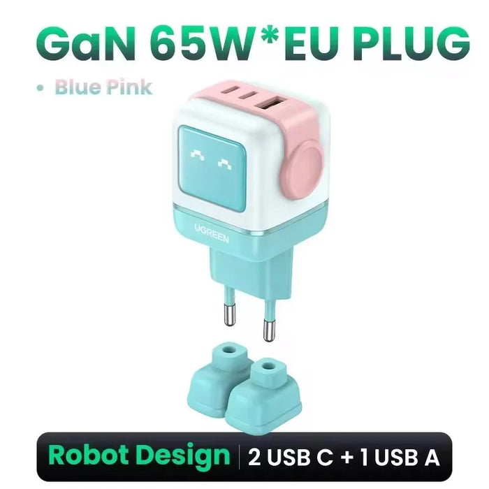 ថ្មី!UGREEN 65W GaN Charger Robot Design Quick Charge 4.0 3.0 PPS សម្រាប់ iPhone 16 15 14 Pro Macbook Laptop Tablet PD Fast Charger