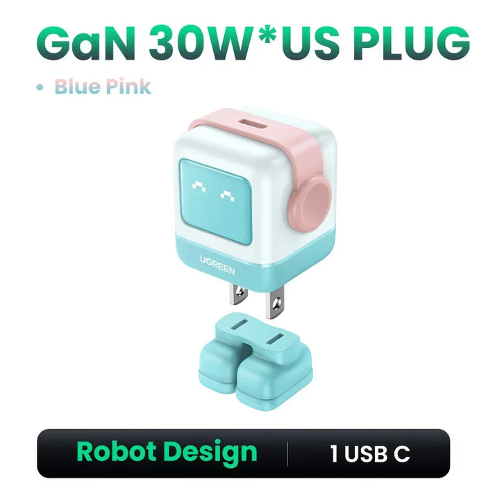 【US Plug】UGREEN 30W 65W GaN Charger Robot Design PD3.0 Fast Charger PPS for iPhone 16 15 Macbook Laptops Samsung XiaomiTablets