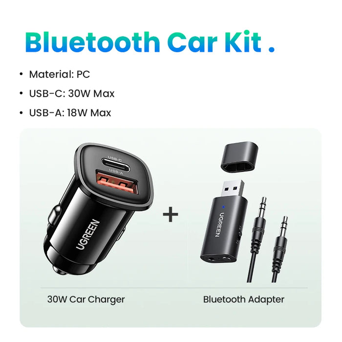 UGREEN 2 in 1 Bluetooth Car Adapter Bluetooth 5.1 Stereo Transmitter Receiver Wireless 3.5mm Aux Jack Adapter Car Kit Mic