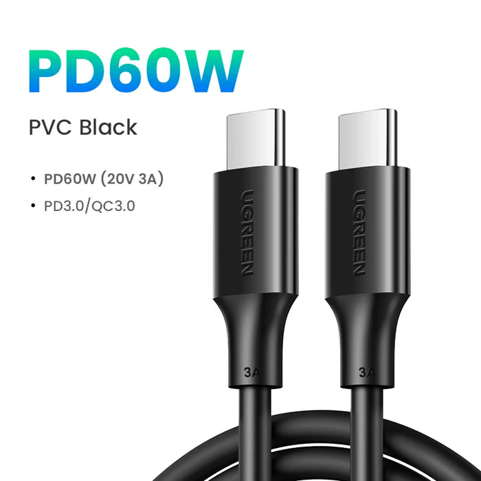 UGREEN PD 100W USB C to USB C Charging Cable for Samsung S10 S20 MacBook Pro iPad 2020 Quick Charger 4.0 PD Fast Charging Cord 60W PVC Black CHINA