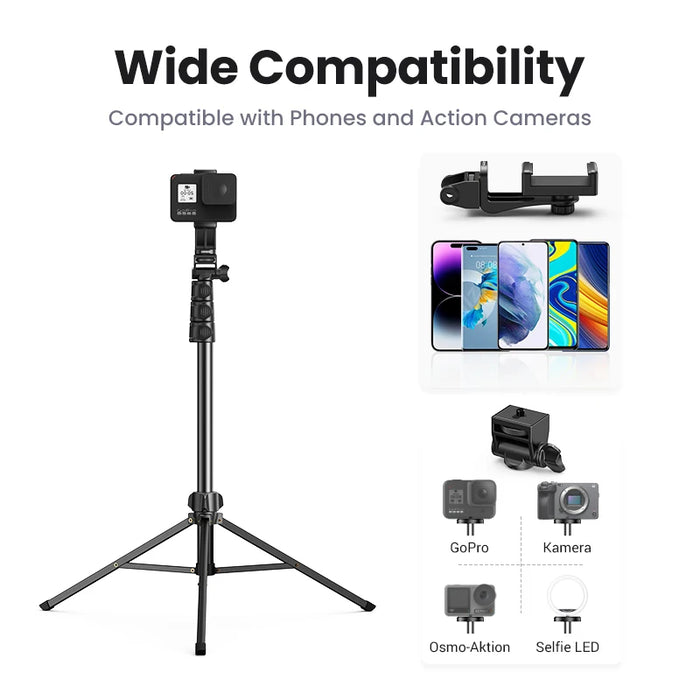 UGREEN 1.7m Phone Tripod Stand For Gopro iPhone Samsung Xiaomi Foldable Aluminum Phone Holder Universal Travel Tripode Holder