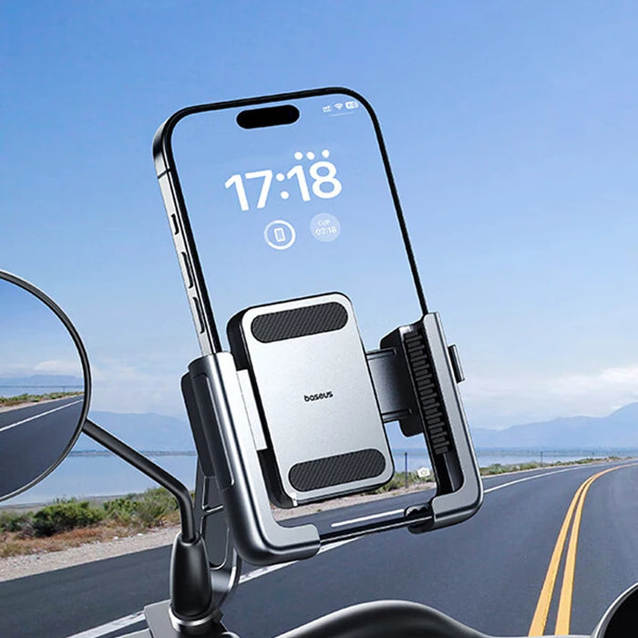 Baseus Universal Motorcycle Rearview Mirror Phone Mount Motorbike Holder Anti-Shake 360° Fits for 5.7"-7.2" for iPhone/Samsung