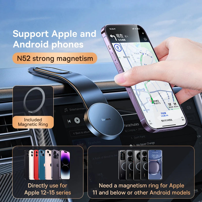 Baseus Magnetic Car Mobile Phone iPhone Holder Easy Paste Mount Stand Phone Holder for iPhone 13 14 15 Dashboard Center Console