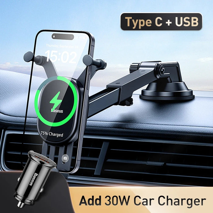 Baseus Car Wireless Charger Phone Holder Sucker for Console Center Fast Charger 15W for Xiaomi Samsung Huawei Car Stand Mount