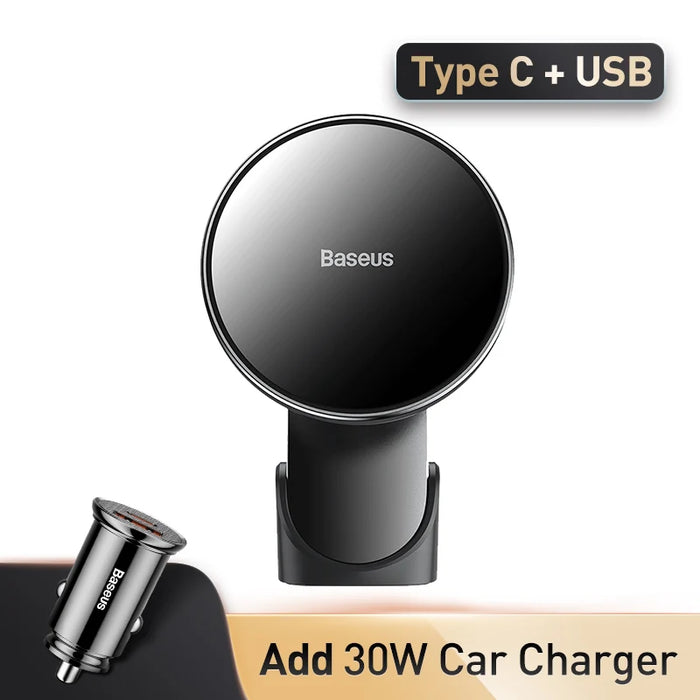 Baseus Magnetic Car Phone Holder Wireless Charger for Apple iPhone 15 14 13 12 11 Pro Max Wireless Charging Phone Holder Charger