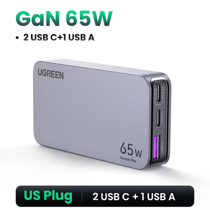 UGREEN 65W GaN Charger Quick Charge 4.0 3.0 USB C Charger សម្រាប់ iPhone 16 15 14 Pro PD 3.0 Fast Charger សម្រាប់ Macbook Laptop Tablet