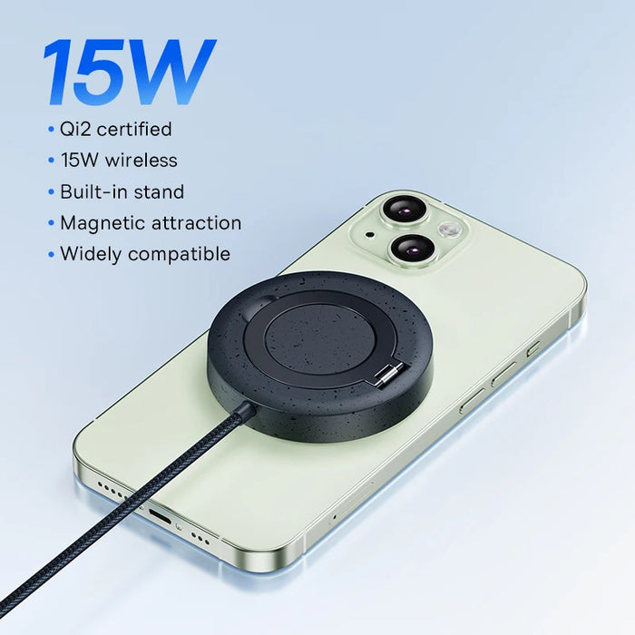 Baseus 15W Magnetic Wireless Charger Qi2 Certified Fast Charging Built-in Stand Phone Charger For iPhone 16 15 14 13 Pro Max