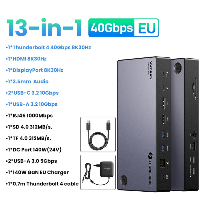 UGREEN Thunderbolt4 Docking Station 13-in-1 40Gbps Triple 4K 60Hz Single 8K 30Hz ជាមួយ HDMI DP RJ45 SD&amp;TF 4.0 សម្រាប់ MacBook Laptop