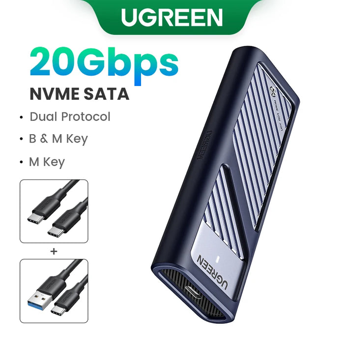 UGREEN 20Gbps NVMe SSD Case SSD Enclosure M.2 to USB3.2 Gen2x2 SSD Adapter for M.2 NVME PCIE Built-in Cooling Vest Aluminum Case