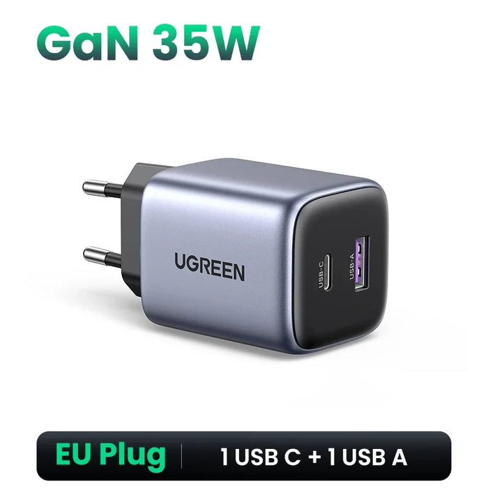 ឆ្នាំងសាក UGREEN GaN 35W USB Charger PD3.0 QC3.0 Quick Charger សម្រាប់ iPhone 16 15 14 Pro Samsung Xiaomi iPad Pro USB C Fast Charger