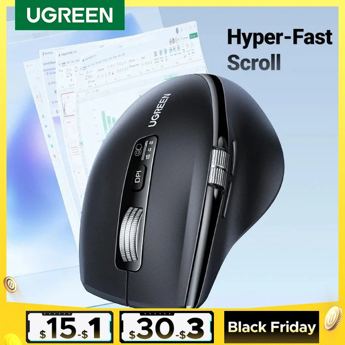 UGREEN Hyper-Fast Scroll Wireless Mouse Bluetooth 5.4 2.4G Ergonomic 5000DPI សម្រាប់ MacBook Tablets Laptops Computer Mice