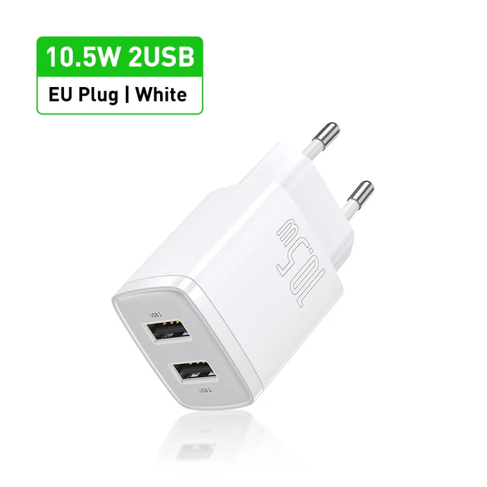 Baseus 10.5W USB Travel Charger Mini Portable Wall Adapter Charger Dual Port Phone Charging For iPhone Huawei Xiaomi