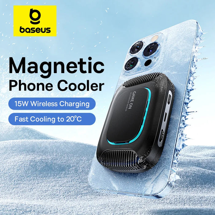 Baseus Phone Cooler Support Magnetic 15W Wireless Charging for iPhone 16 Pro Gaming Radiator with Mobile Phone Stand Cooling Fan