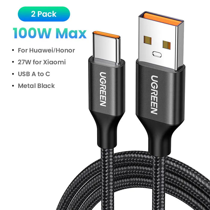 UGREEN 6A USB Type C Cable For Huawei Mate 60 Honor 100W/88W Fast Charging Charge USB C Cord Cable For Xiaomi USB C Super Charge 2 Pack Metal Black CHINA
